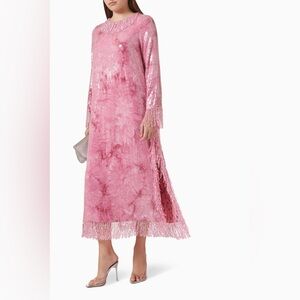 Pink Sequin Fringe Maxi Dress